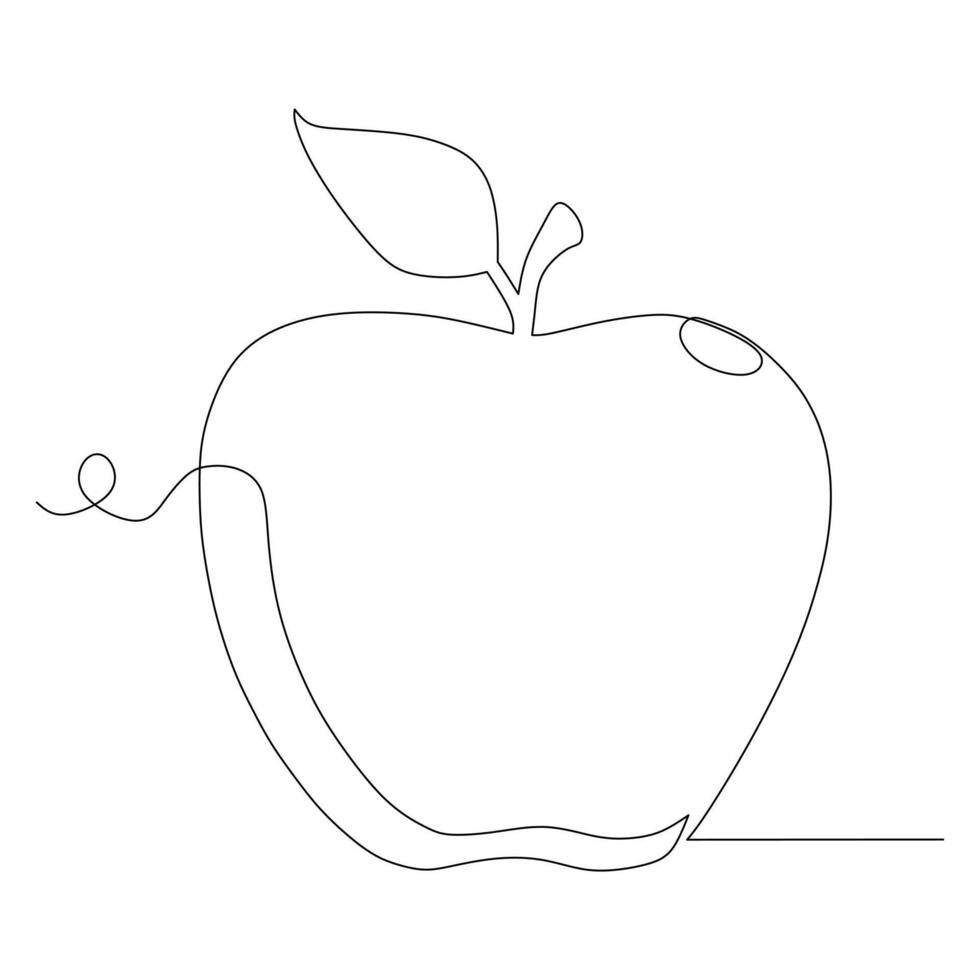 Single one line drawing of fresh apple fruit. Tropical fruit icon silhouette for plantation concept. Infographics, plant presentation isolated on white background. Design vector graphic illustration