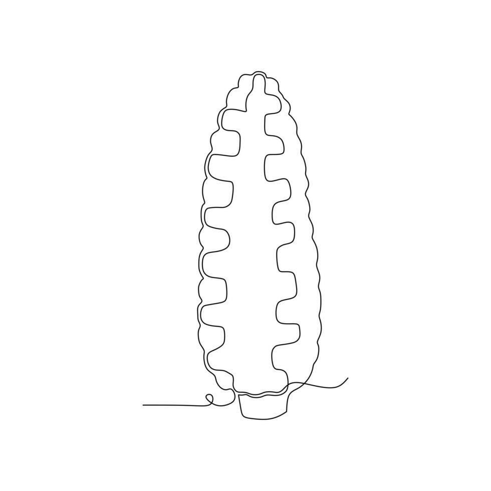 un dibujo de una sola línea de un cultivo de maíz orgánico sano y completo para la identidad del logotipo de la granja. concepto de maíz fresco para el icono de vegetales con almidón. Ilustración de vector gráfico de diseño de dibujo de línea continua moderna