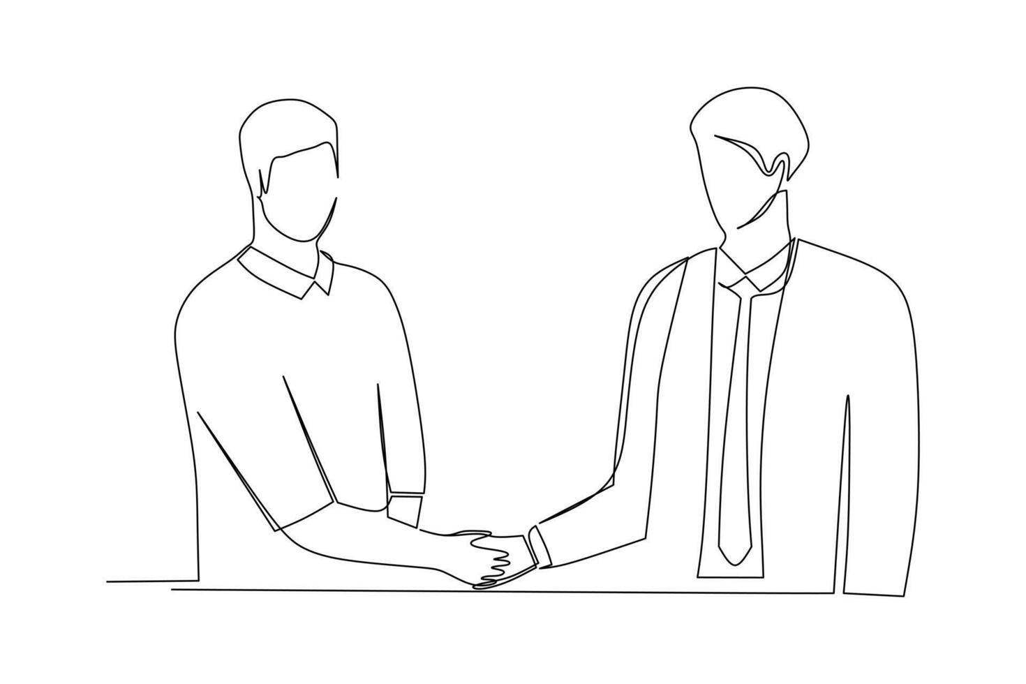 Single line drawing of businessmen handshaking his business partner after their project goal. Great teamwork. Business deal concept with continuous line draw style vector graphic illustration