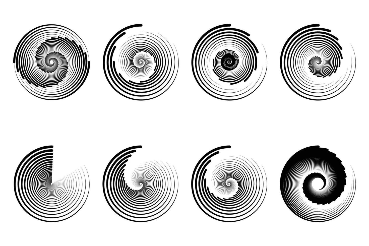 Concentric random circles with dynamic lines. Vortex circular swirl. vector