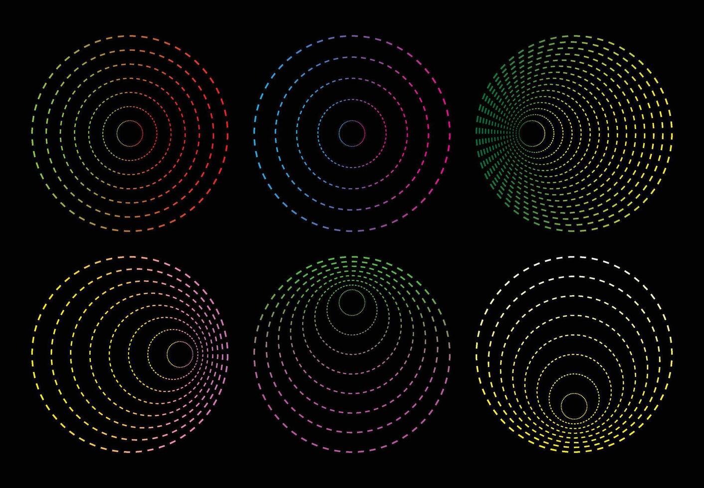 vistoso círculos punteado líneas, convergente circular anillos de rayado línea círculos vector