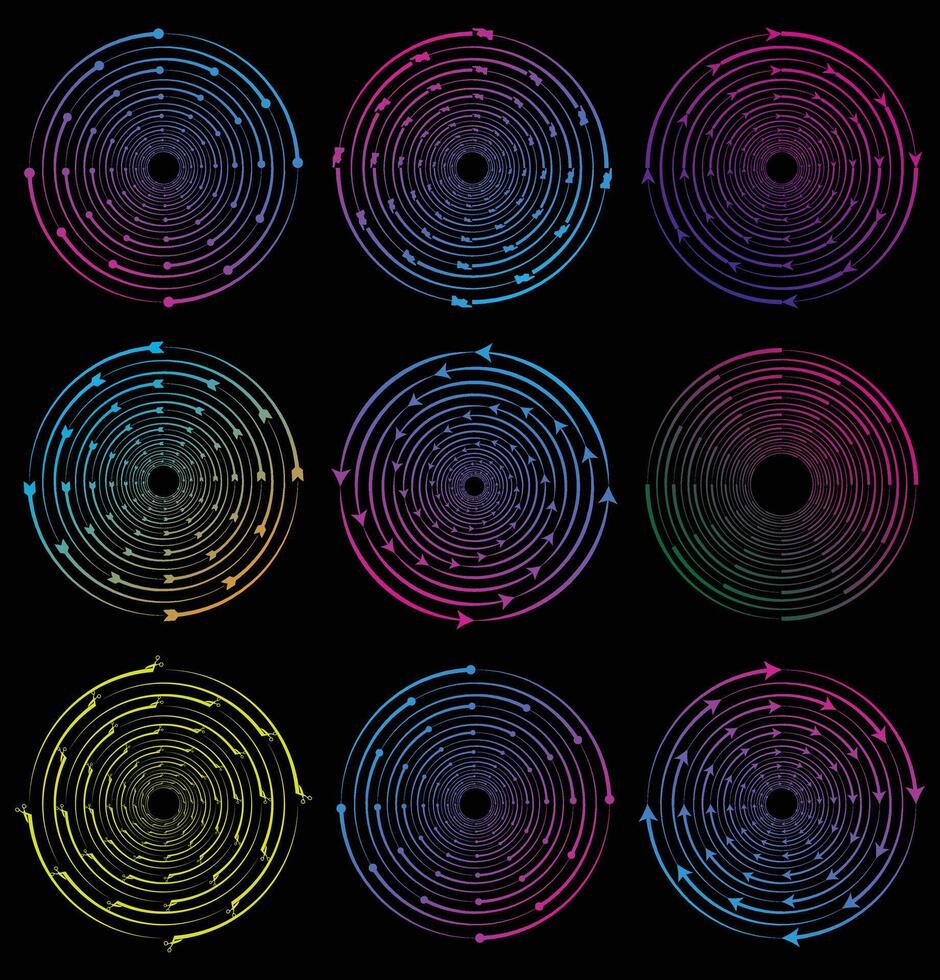 Circular concentric arrows, rotating circles vortex with radial. vector