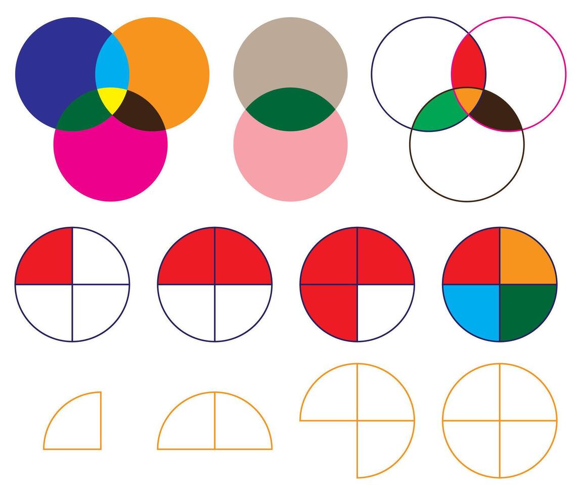 Intersecting circles, intersection of three sets venn diagram. Colored icon. vector