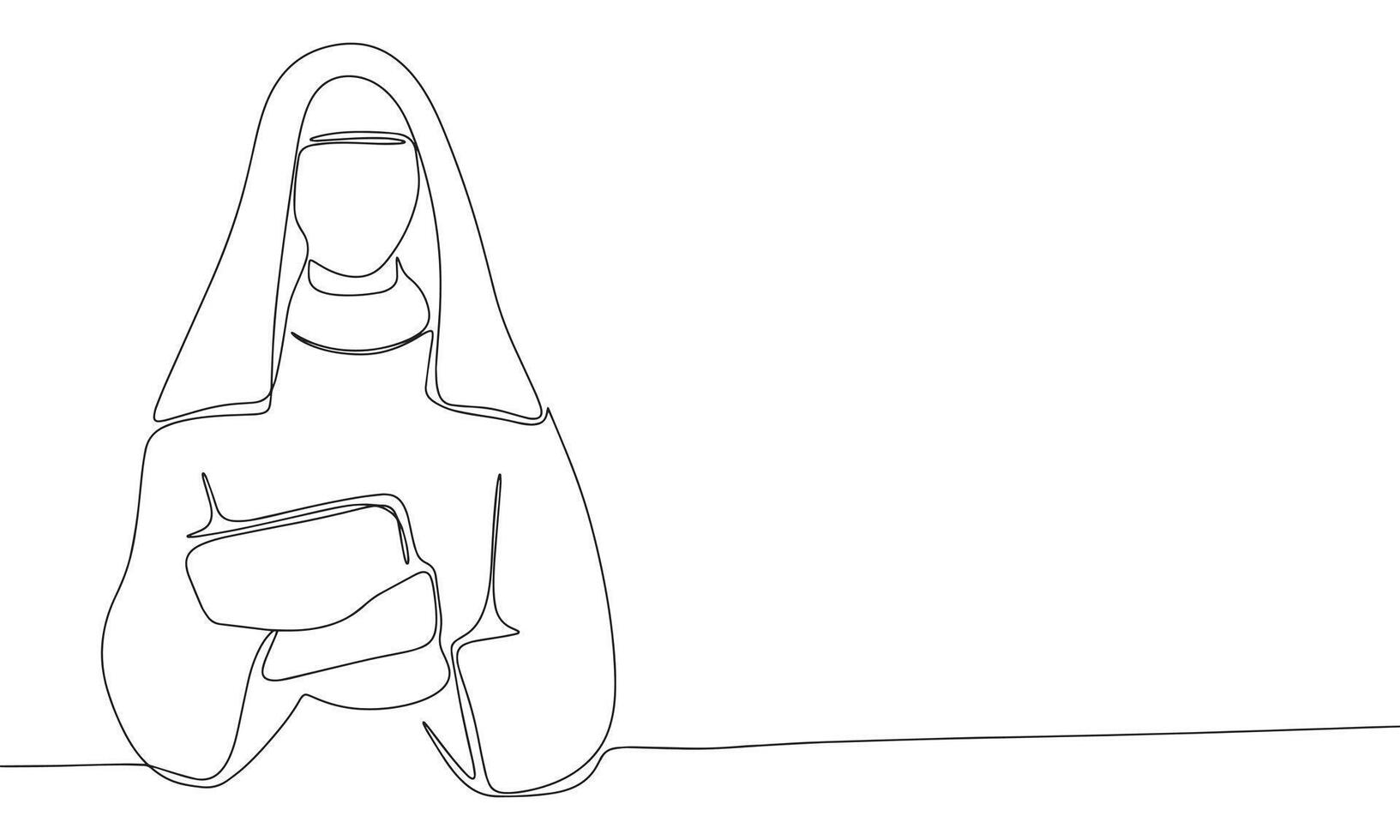 Nun one line continuous. Line art Christian nun, religion banner concept. Hand drawn vector art.