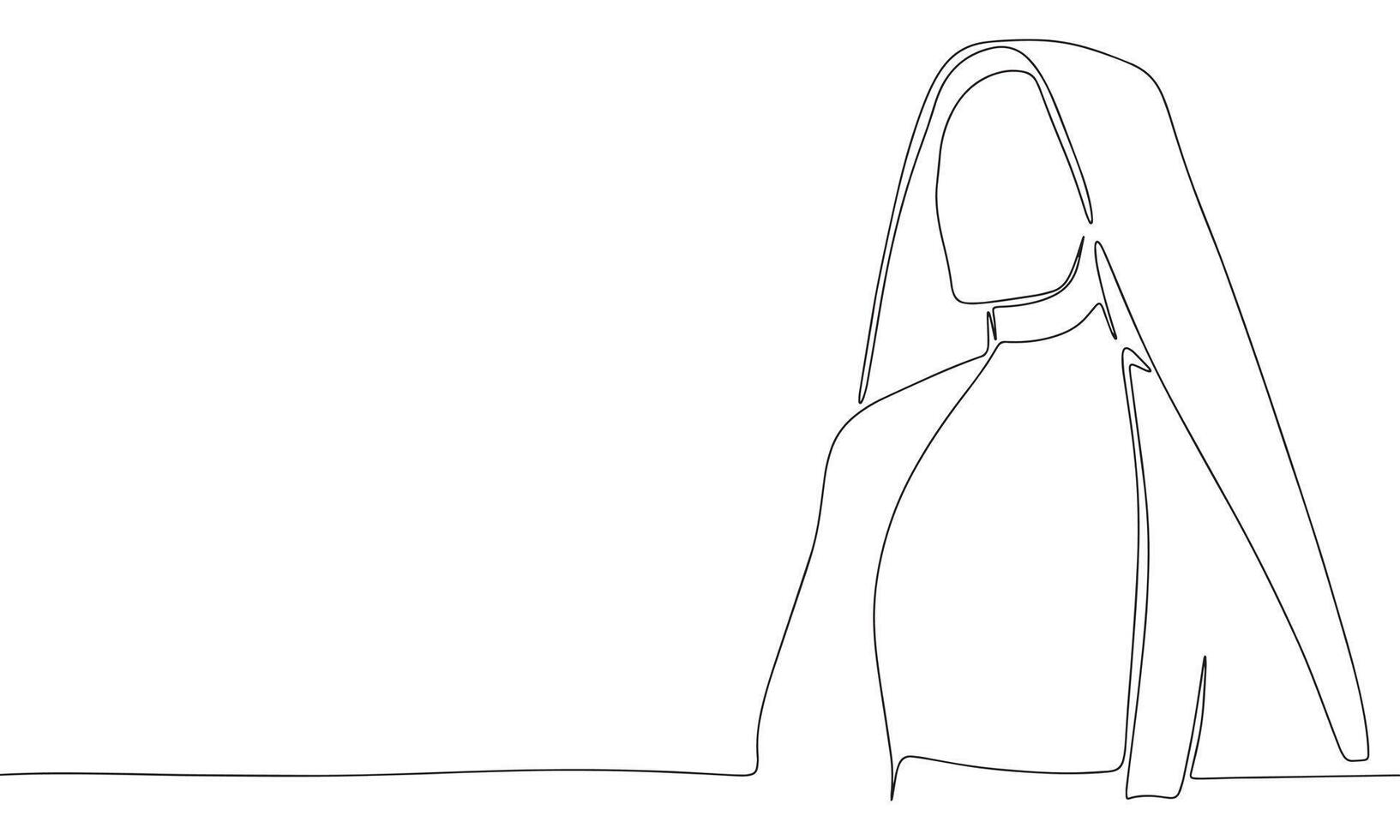 Nun one line continuous. Line art Christian nun, religion banner concept. Hand drawn vector art.