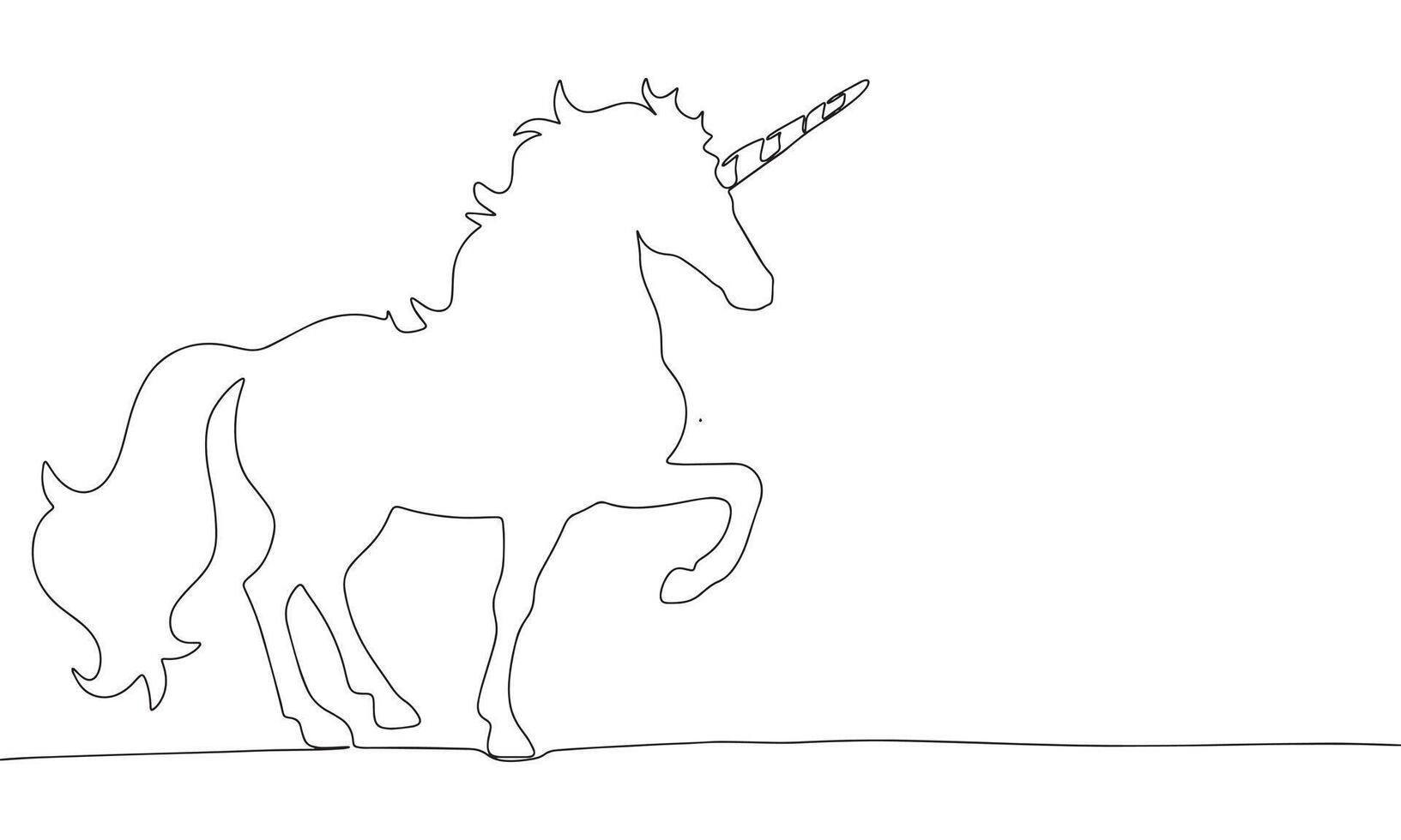 One line continuous unicorn. Line art unicorn silhouette isolated on white background. Hand drawn vector art.