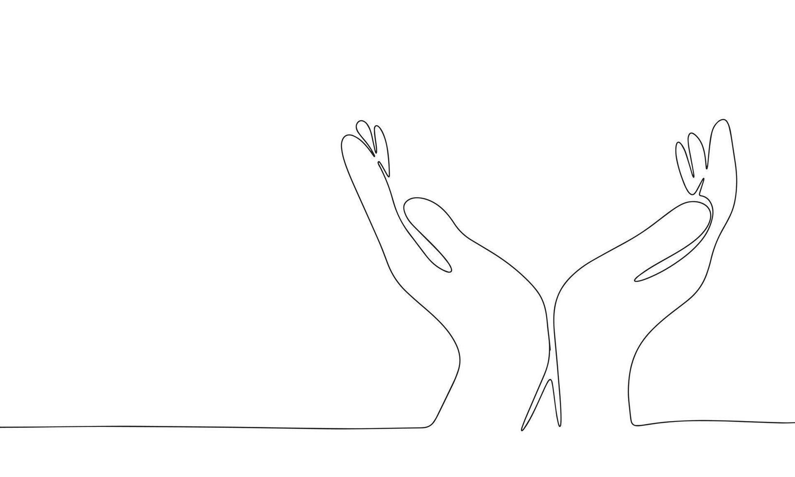 uno línea continuo manos. línea Arte abierto palmas aislado en blanco antecedentes. mano dibujado vector Arte.