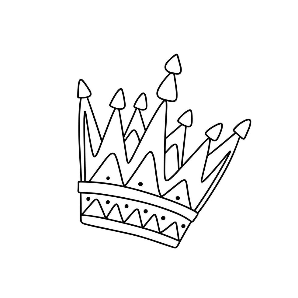 Doodle crown isolated on white background. Outline crown. Hand drawn vector art.