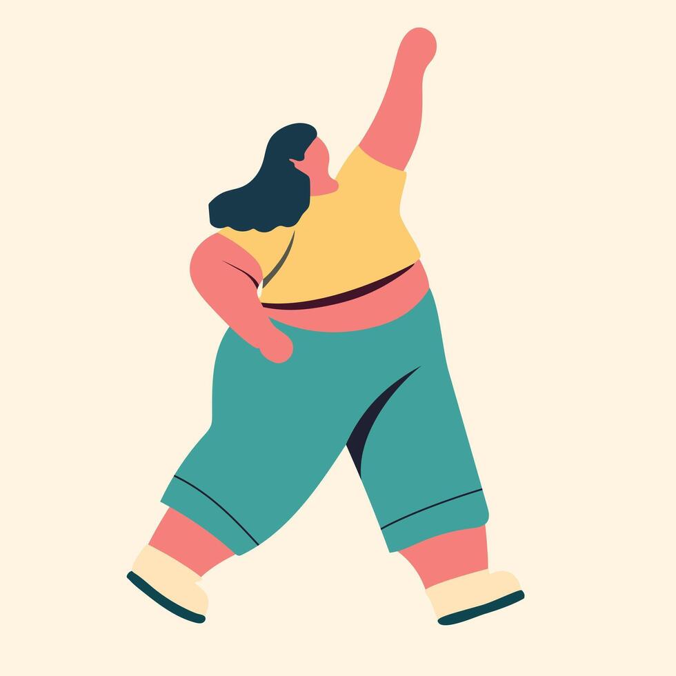 Positive woman with obesity. Body Positive. Hand drawn vector art.