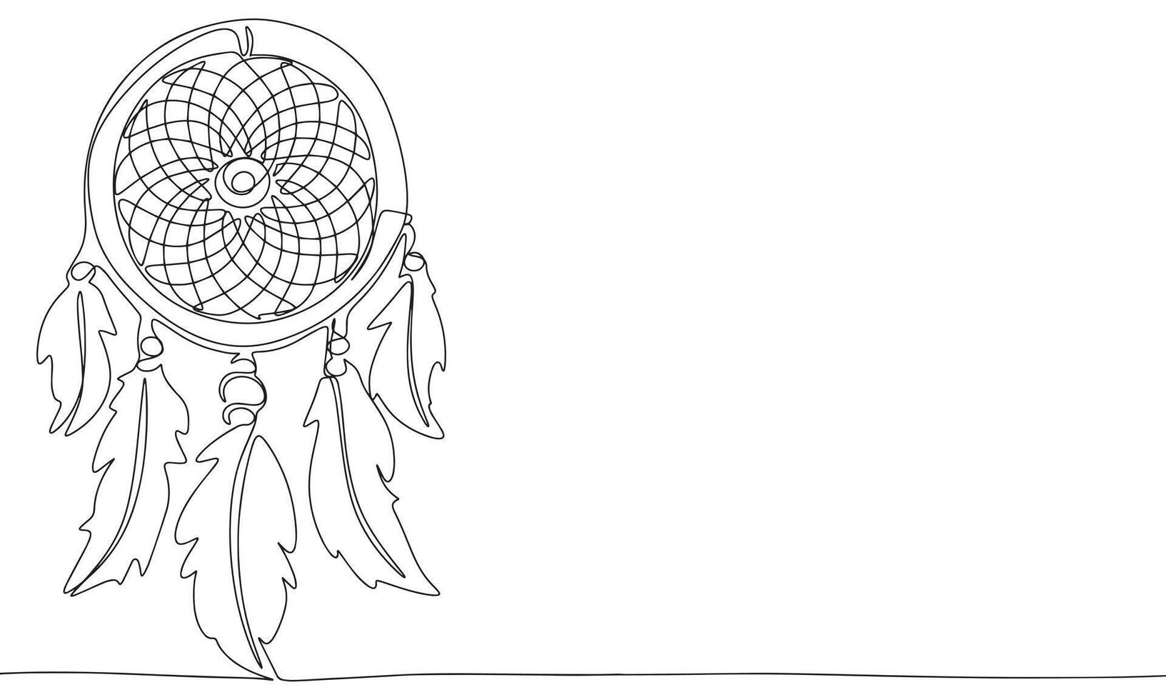 One line continuous dream catcher. Line art dream catcher isolated on white background. Hand drawn vector art.