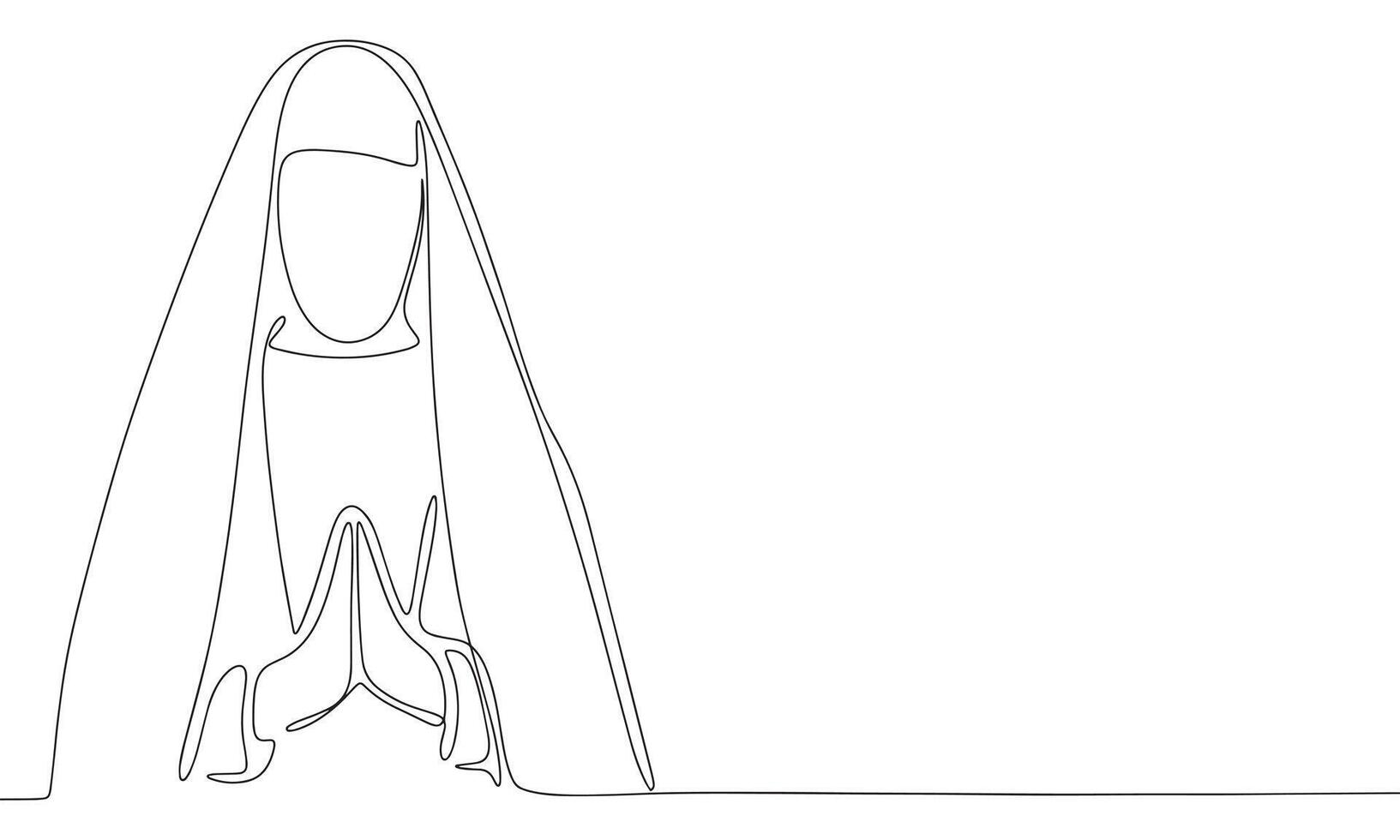 Nun one line continuous. Line art Christian nun, religion banner concept. Hand drawn vector art.
