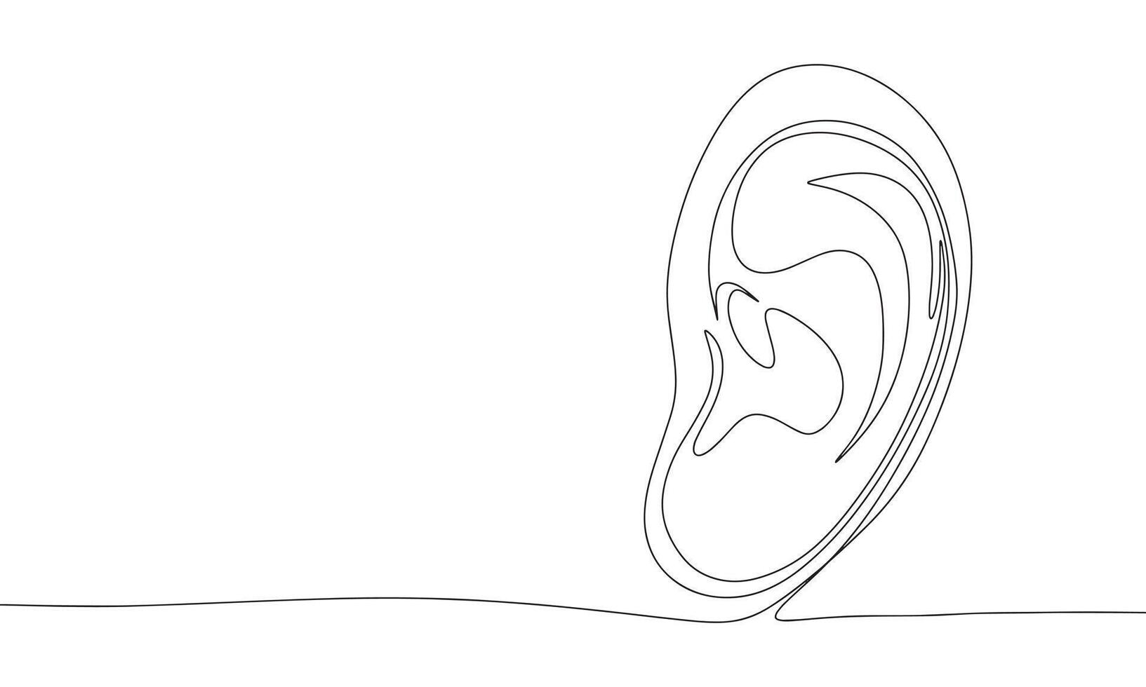 One line continuous human ear. Line art human ear isolated on white background. Hand drawn vector art.