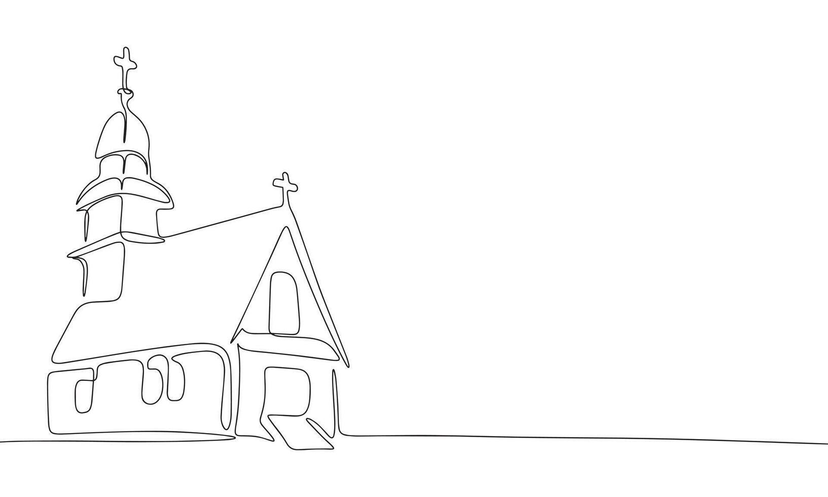 One line continuous church. Line art church isolated on white background. Hand drawn vector art.