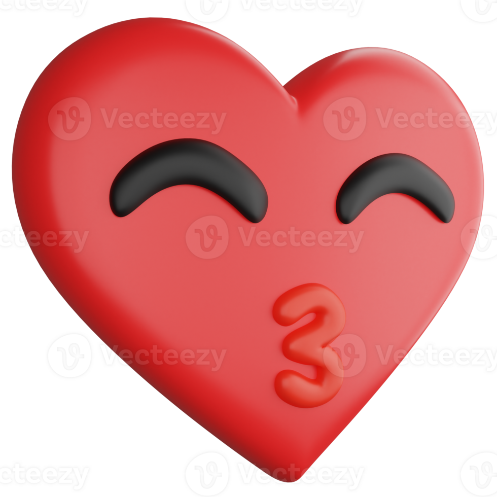 Heart emoji side view clipart flat design icon isolated on transparent background, 3D render emoji and emoticon concept png