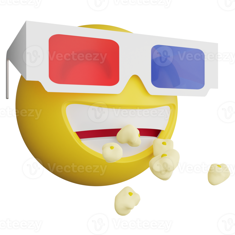 Watching movies and popcorn emoji side view clipart flat design icon isolated on transparent background, 3D render emoji and emoticon concept png