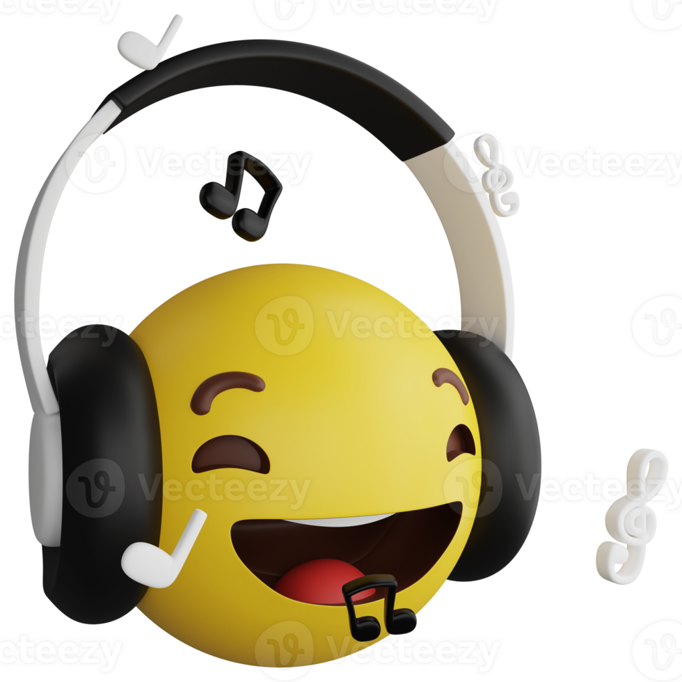 Listening music emoji side view clipart flat design icon isolated on