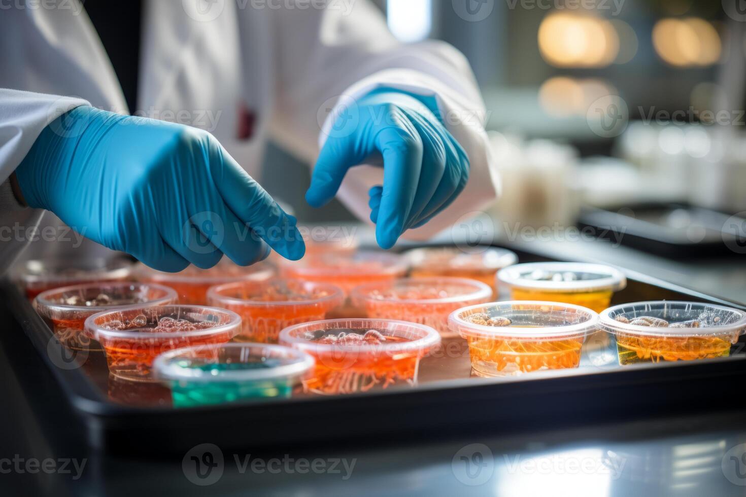 AI Generated Scientist hands growing virus cure in test tubes conducting research biomaterial microbes fiber microfiber microbiology medicine healthcare pharma production lab laboratory science photo