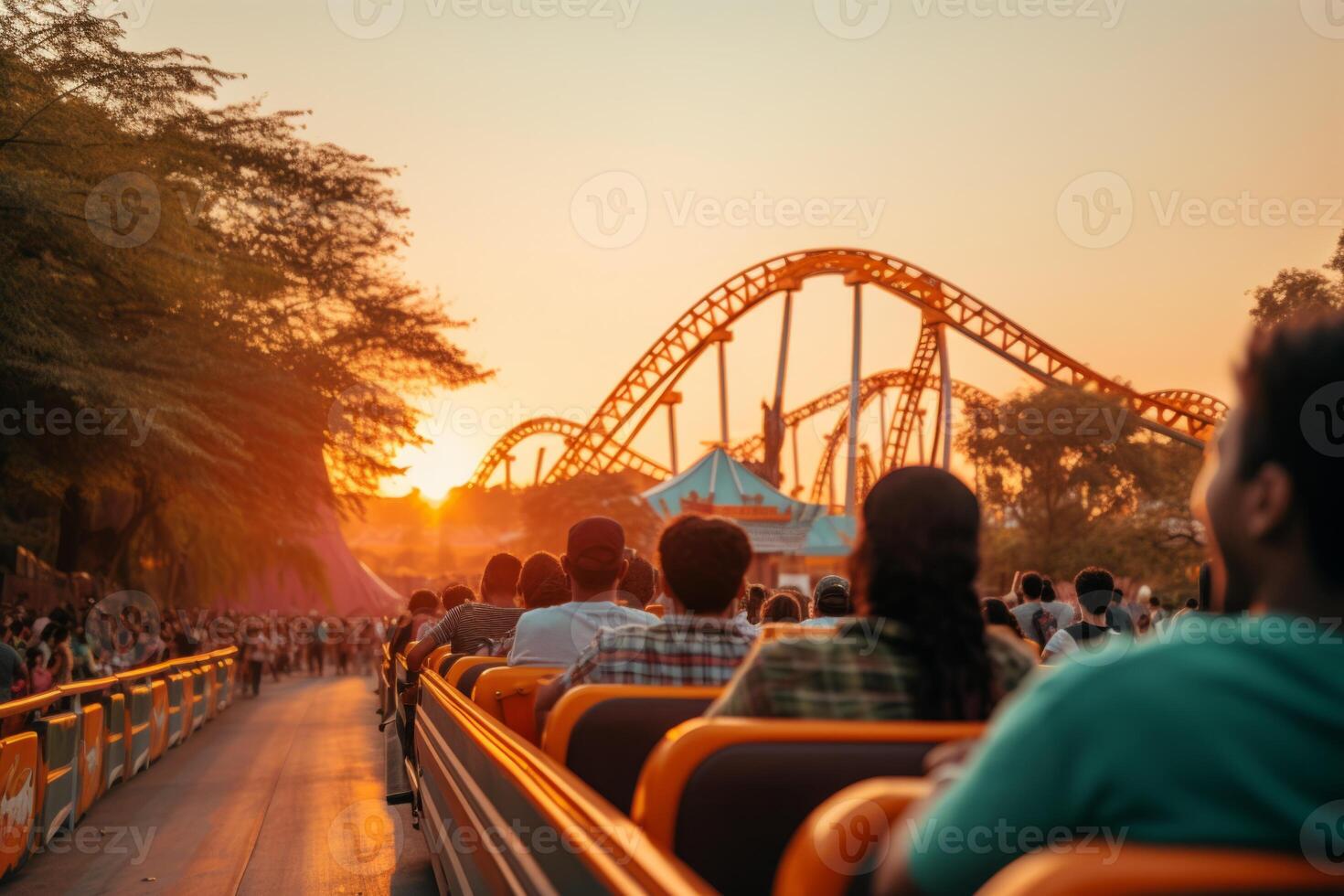 AI Generated Stunned enthusiastic happy funny shocked amazed woman wonder man screaming yelling people scared afraid girl scream shout yell joyful riding rollercoaster amusement park amazing photo