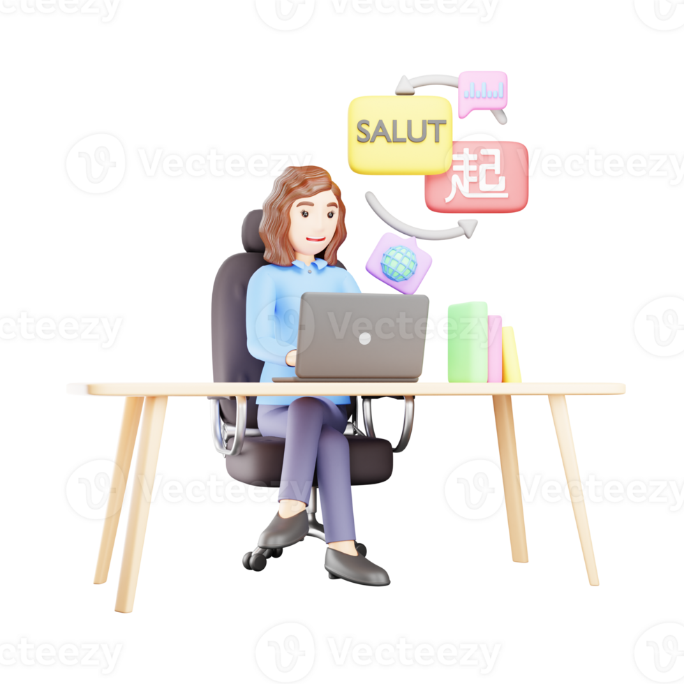 3D Character Illustration - Girl Converting Foreign Language png
