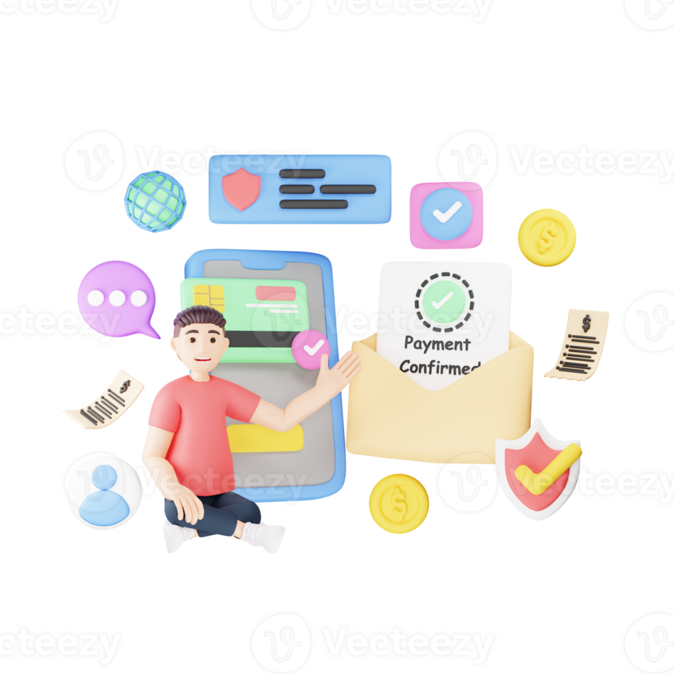 Payment Confirmation 3D Character Illustration - Financial Security and Management png