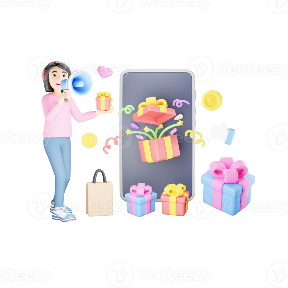 Online store giveaway program 3D Character Illustration png