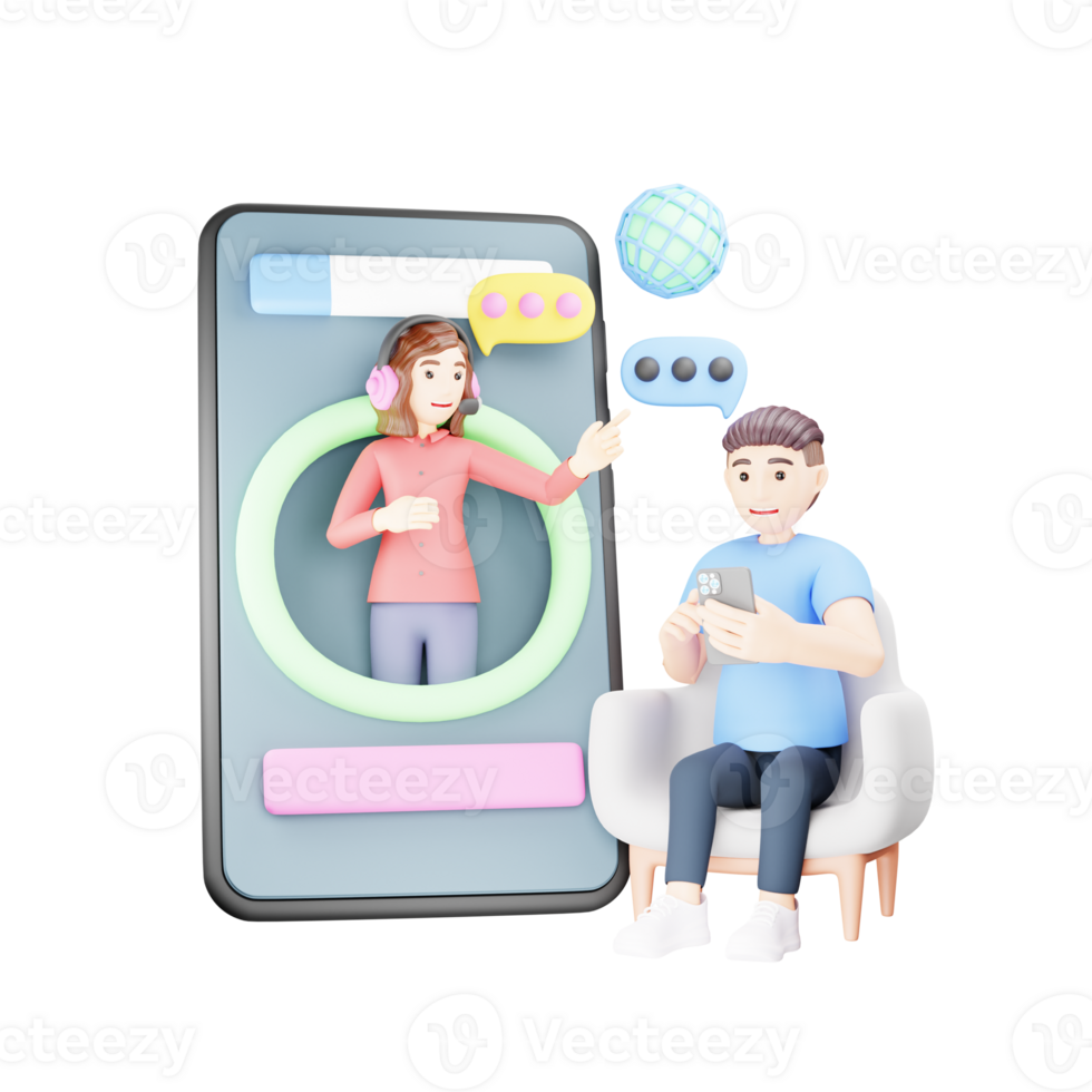 3D Character Illustration - Boy Using Language Translator App png