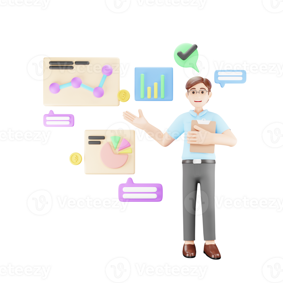 financiero tutor 3d personaje ilustración - experto en riqueza administración png