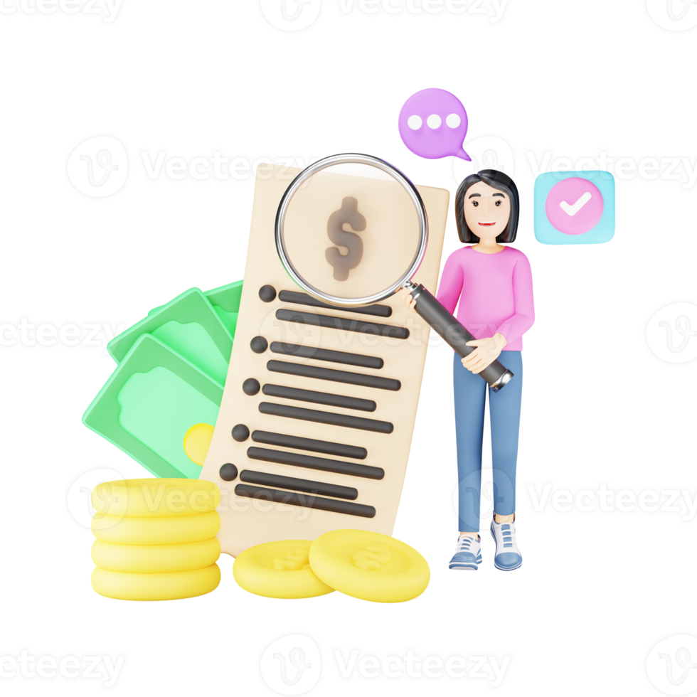 Payment Breakdown Concept - 3D Character Illustration of Financial Analysis png