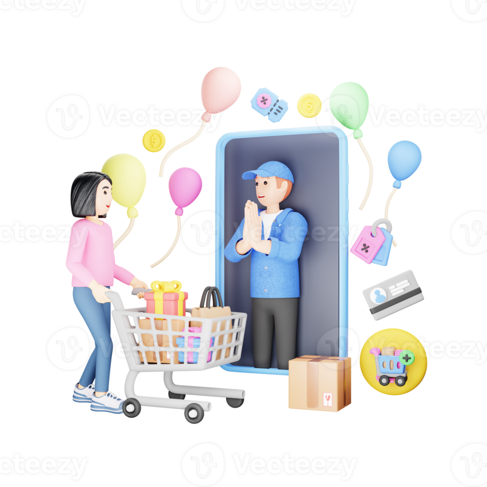 Expressing Gratitude in Online Shopping - 3D Cartoon Character Illustration png