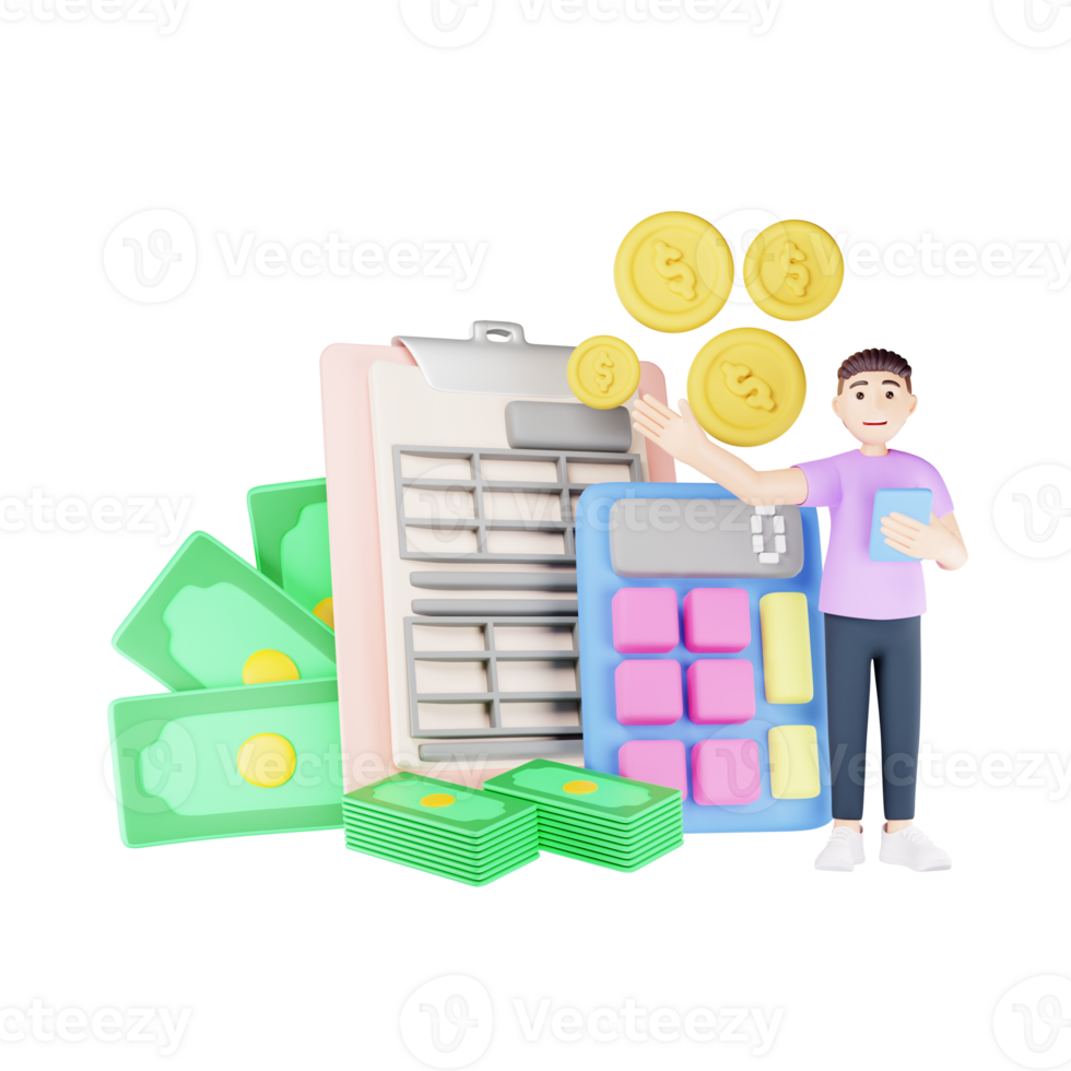 Payment Calculation 3D Character Illustration  - Financial Planning and Budgeting png