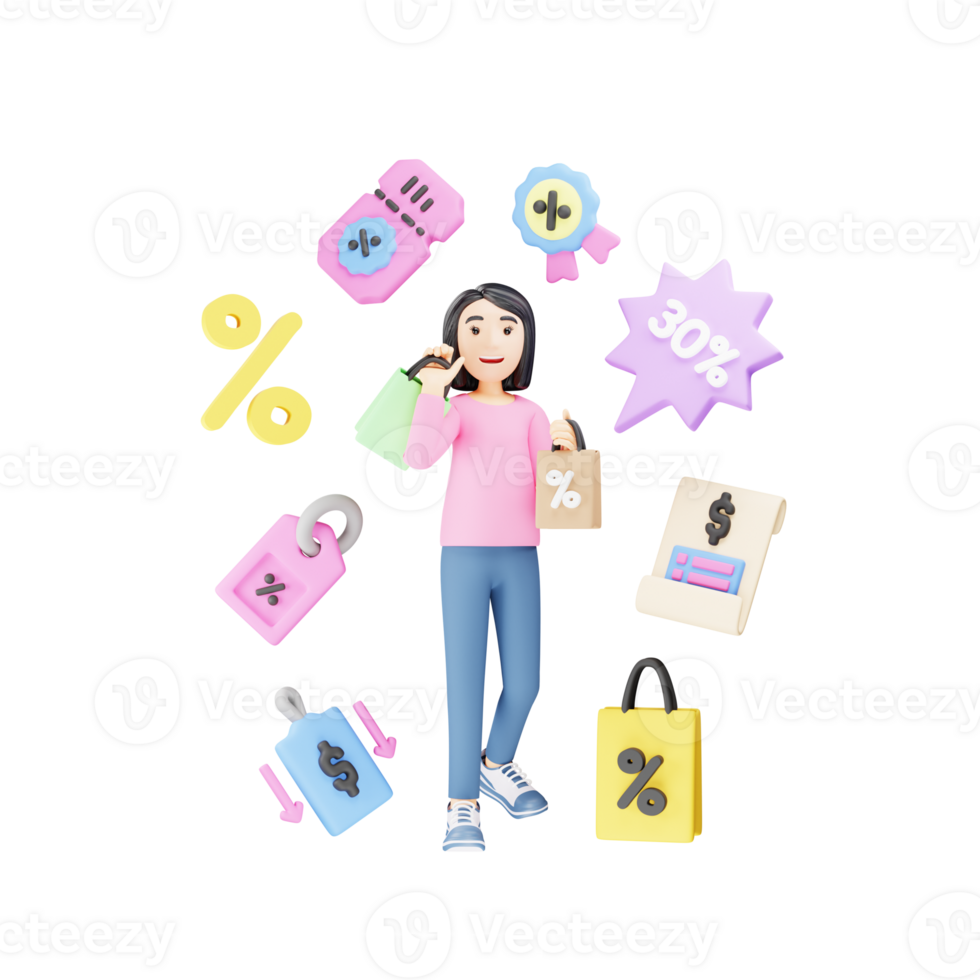 3D Character Illustration with Payment Discount Offer png