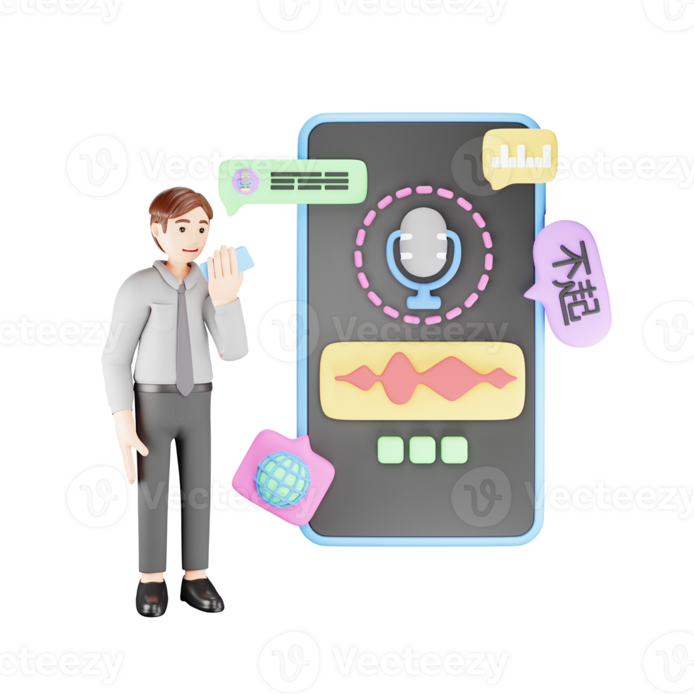 Man Using Speech Recognition - Futuristic 3D Character Illustration with AI Technology png