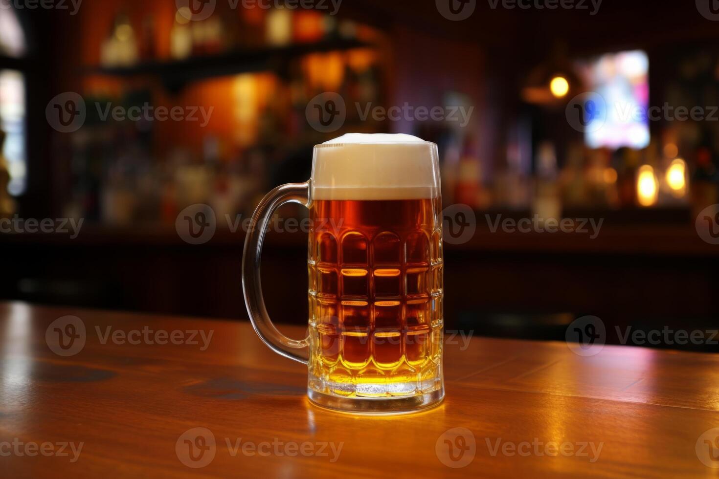 ai generado frío Fresco arte cerveza Oktoberfest Munich brillantez delicioso sin embotellar espuma jarra vaso barrilete cerveza de madera mesa bar pub. cervecería alcohol no alcohólico bebida fiesta degustación fiesta foto