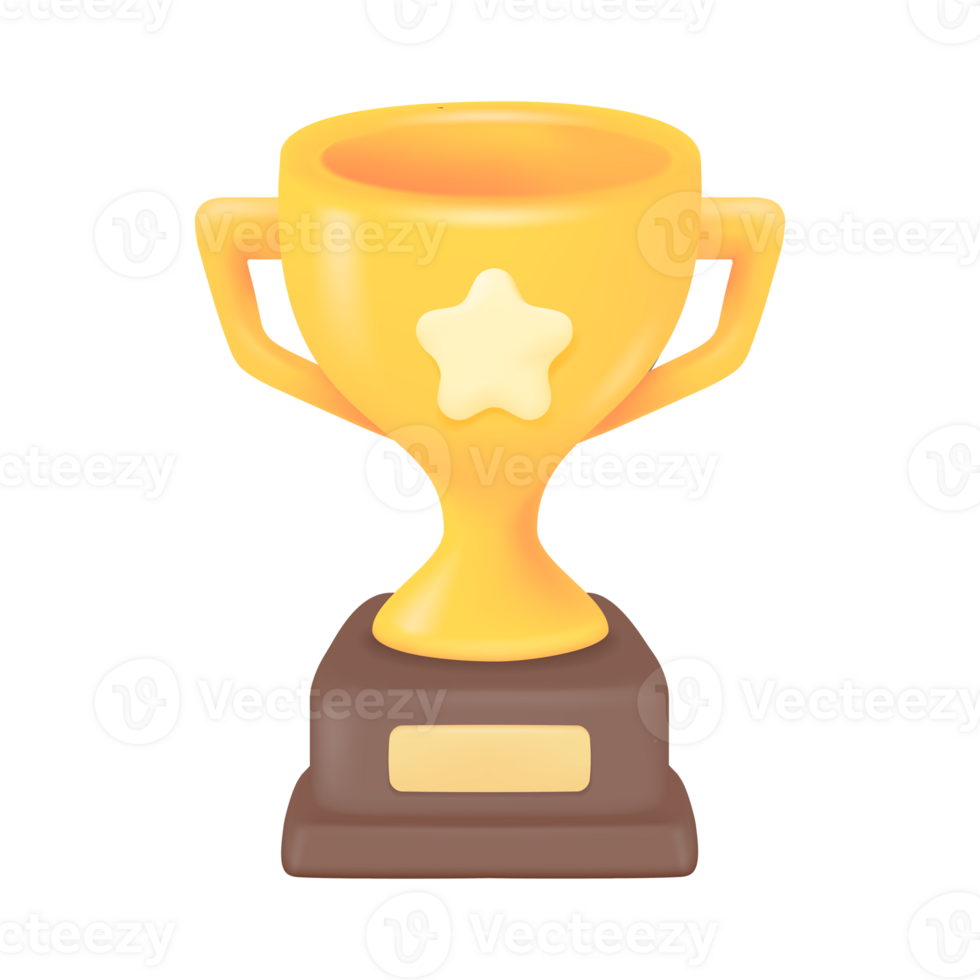 3D Trophy. Gold trophy with stars for congratulating winners in sports competitions. png