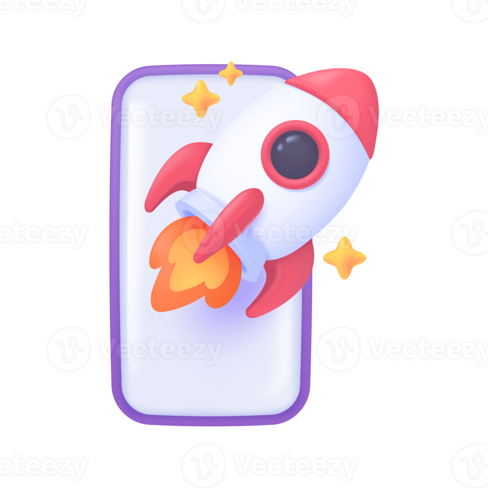 3D rocket flying from a mobile phone. Ideas for investing in risky assets to earn profits. png