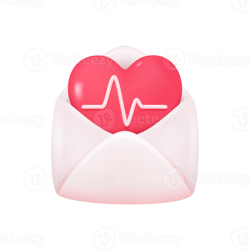 3D red heart with heartbeat curve. life saving concept Measure the heart rate. png