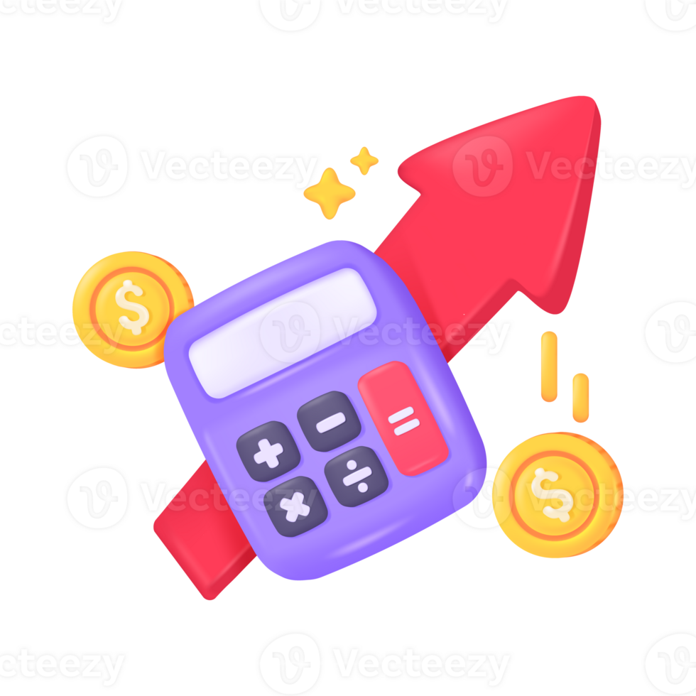 3D calculator. Purple calculator with buttons for counting values. png