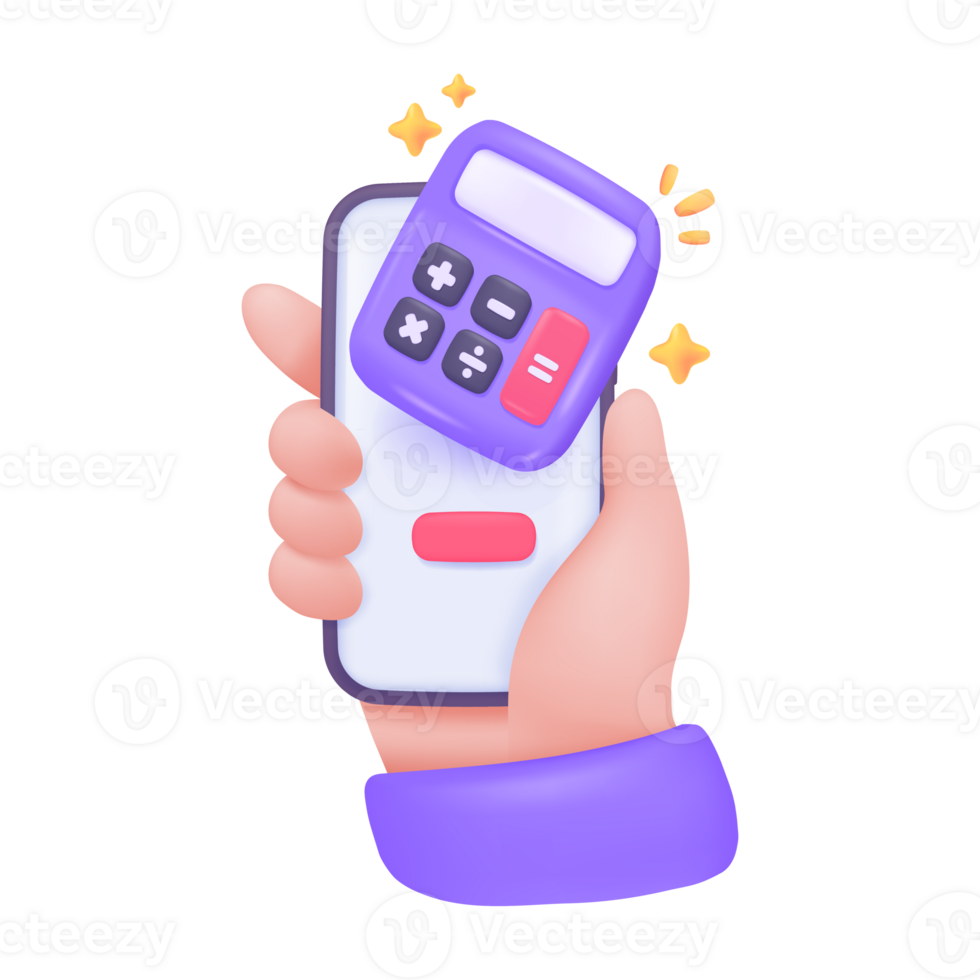 3D calculator. Purple calculator with buttons for counting values. png