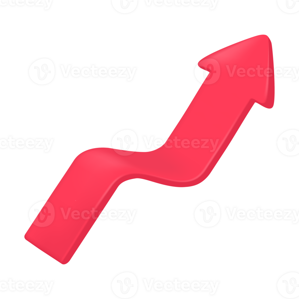 3D red arrow pointing up simple design png