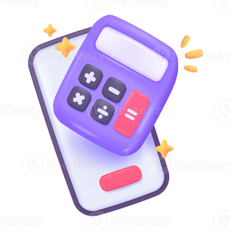 3D calculator. Purple calculator with buttons for counting values. png
