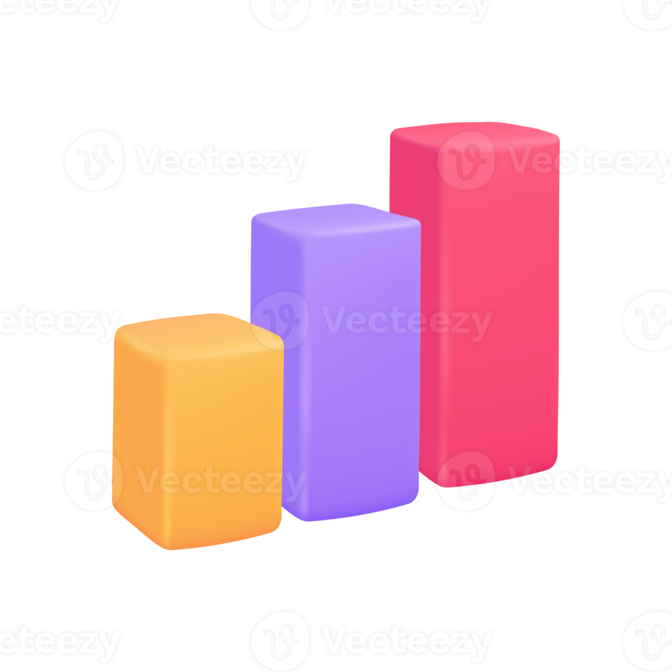 3D bar graph. Statistical data graph to analyze the growth trend of operating results. png