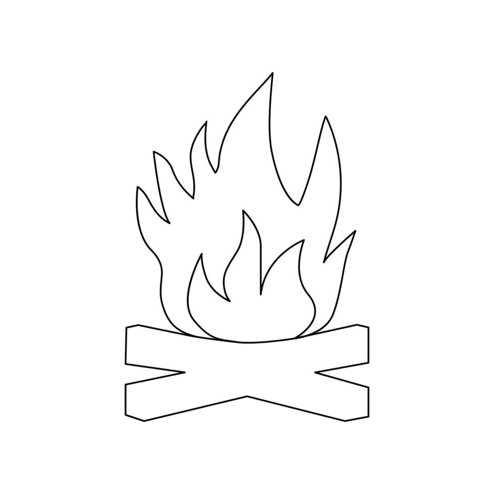 Continuous bonfire drawing, single-line art, and outline minimalistic style vector art illustration