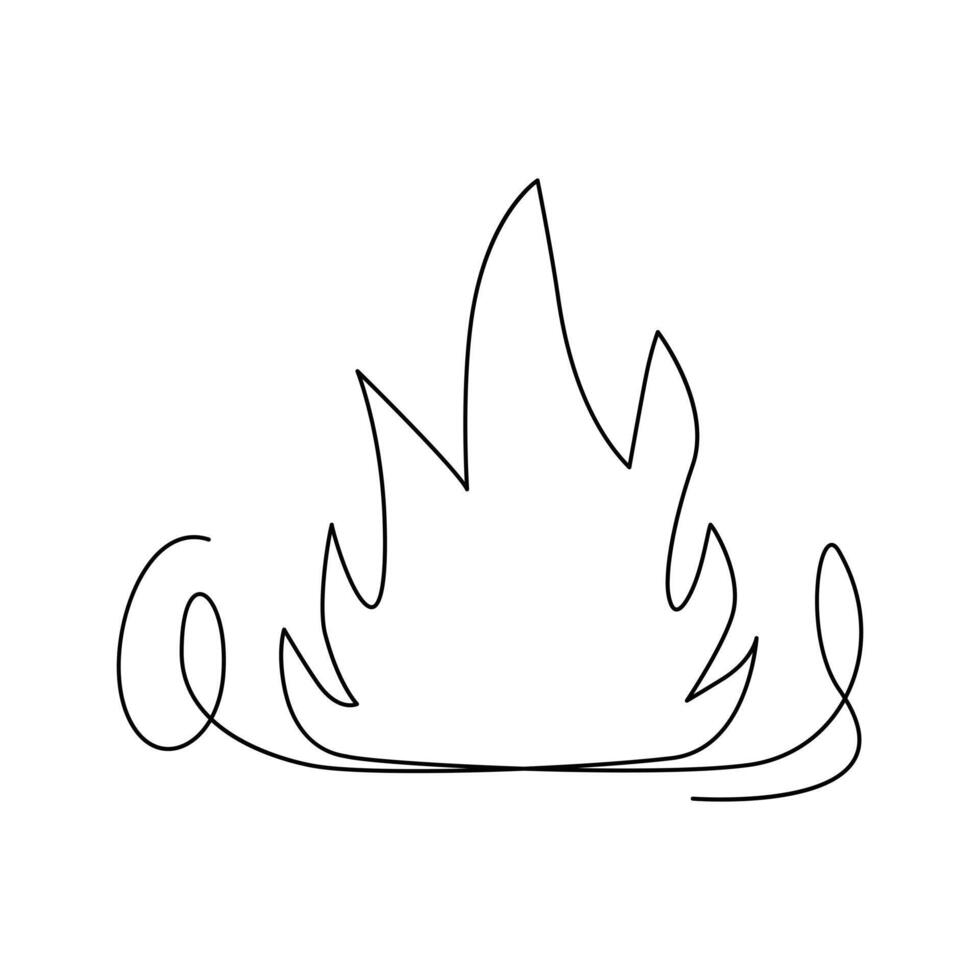 Continuous bonfire drawing, single-line art, and outline minimalistic style vector art illustration