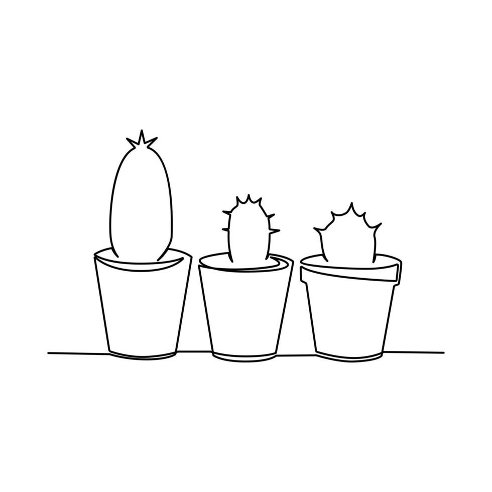 Continuous cactus one-line vector drawing and outline-style single-line illustration art