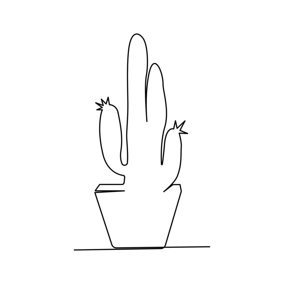 Continuous cactus one-line vector drawing and outline-style single-line illustration art