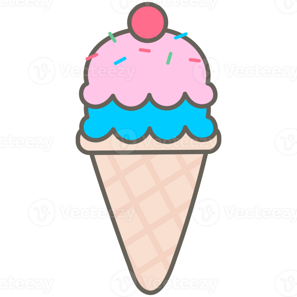 summer vibes cute double scoop ice cream with colorful sprinkle and cherry png