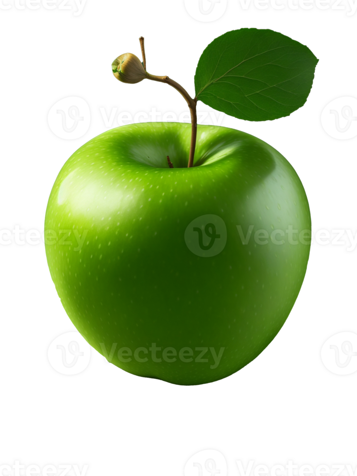 green apple with leaf on transparent background png
