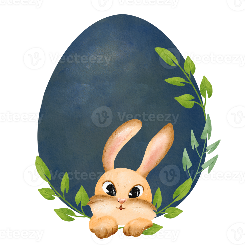 watercolor scene. bunny, an Easter egg, and lively greenery. for a range of creative applications, children's books, greeting cards, and festive stationery. Add a whimsical touch to your designs png