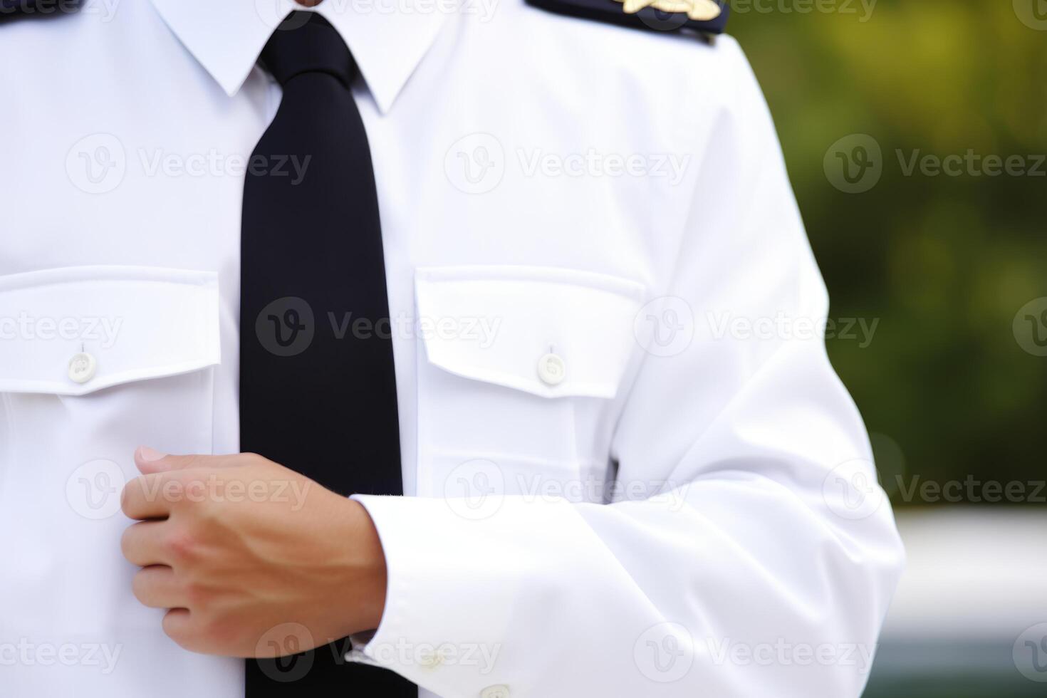 AI Generated Close-up unrecognizable man male hands guy captain motorboat standing cruise cargo ship yacht elegant uniform tie travel adventure vacation holiday transportation navigation plane flying photo