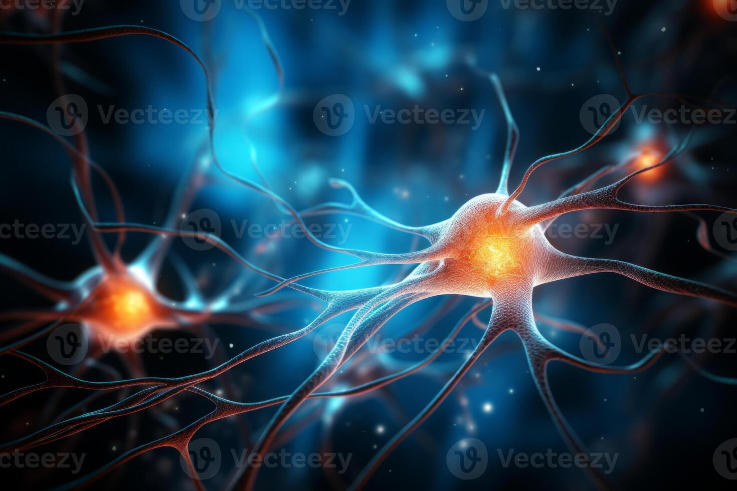 AI Generated Neuron cells neural network under microscope neuro research science brain signal information transfer human neurology mind mental impulse biology anatomy microbiology intelligence photo